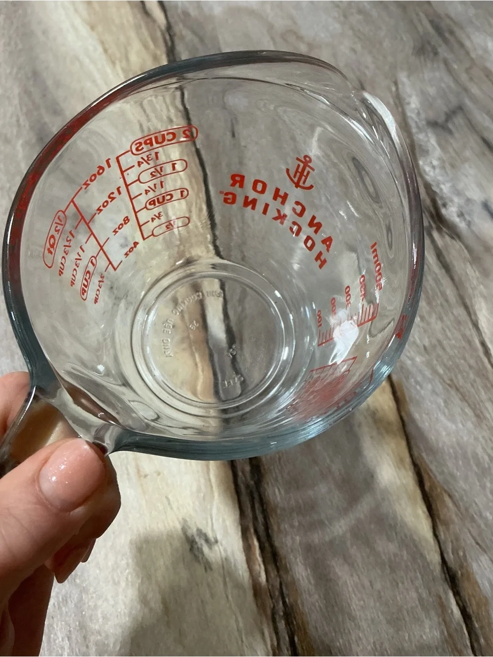 Anchor Hocking 2 Cup 16 oz Glass Measuring Cup Red Print Microwave Safe